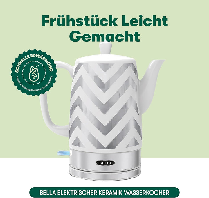 bella Elektrischer Wasserkocher & Teekessel – Keramik-Wassererhitzer mit abnehmbarem Drehfuss, Absch
