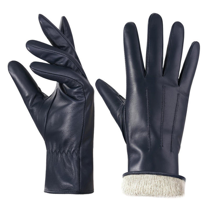 BISON DENIM Lederhandschuhe Damen Winter Touchscreen Kaschmir Gefüttert XXL Tiefblau, XXL Tiefblau