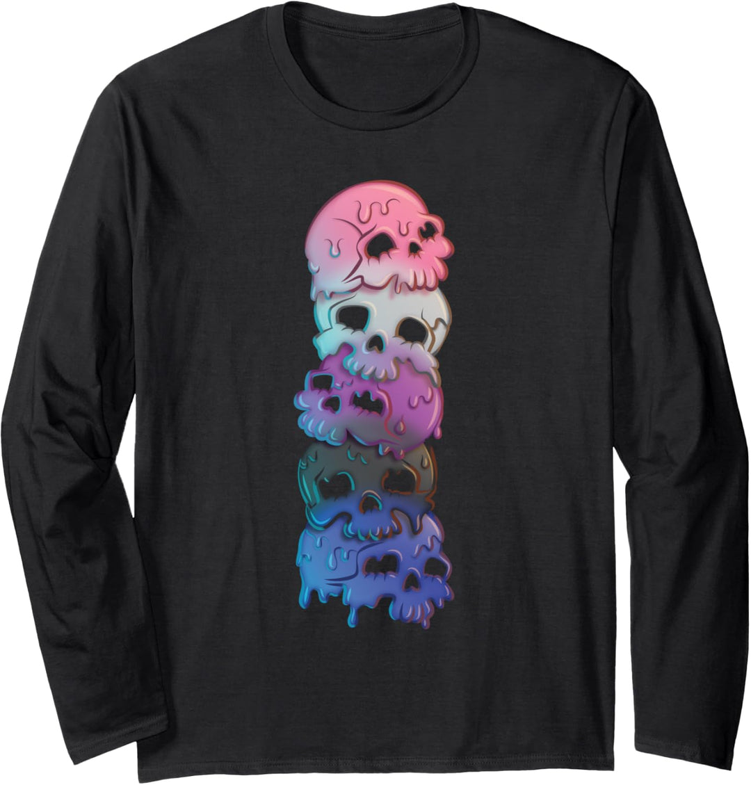 Genderfluid Pride-Flagge Gothik-Schädel Langarmshirt