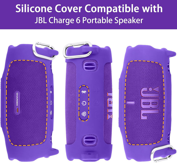 Khanka für JBL Charge 6 Silikon-Schutzhülle mit abnehmbarem Schultergurt & Utility-Haken, Flexible w