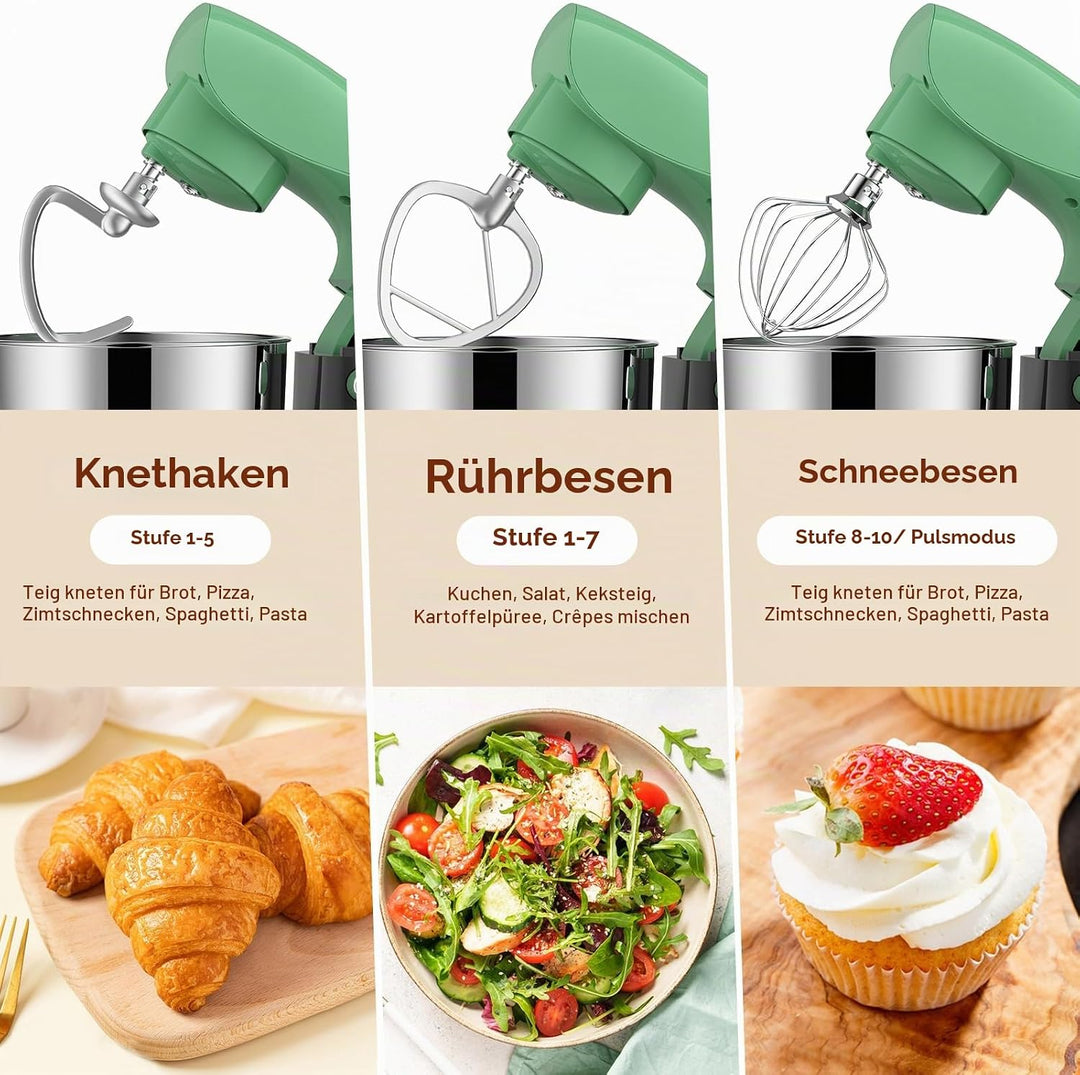 Küchenmaschine Knetmaschine 1500W | Facelle 5,5&amp;4,5L Teigmaschine Rührmaschine | Geräuscharm| 10+P T