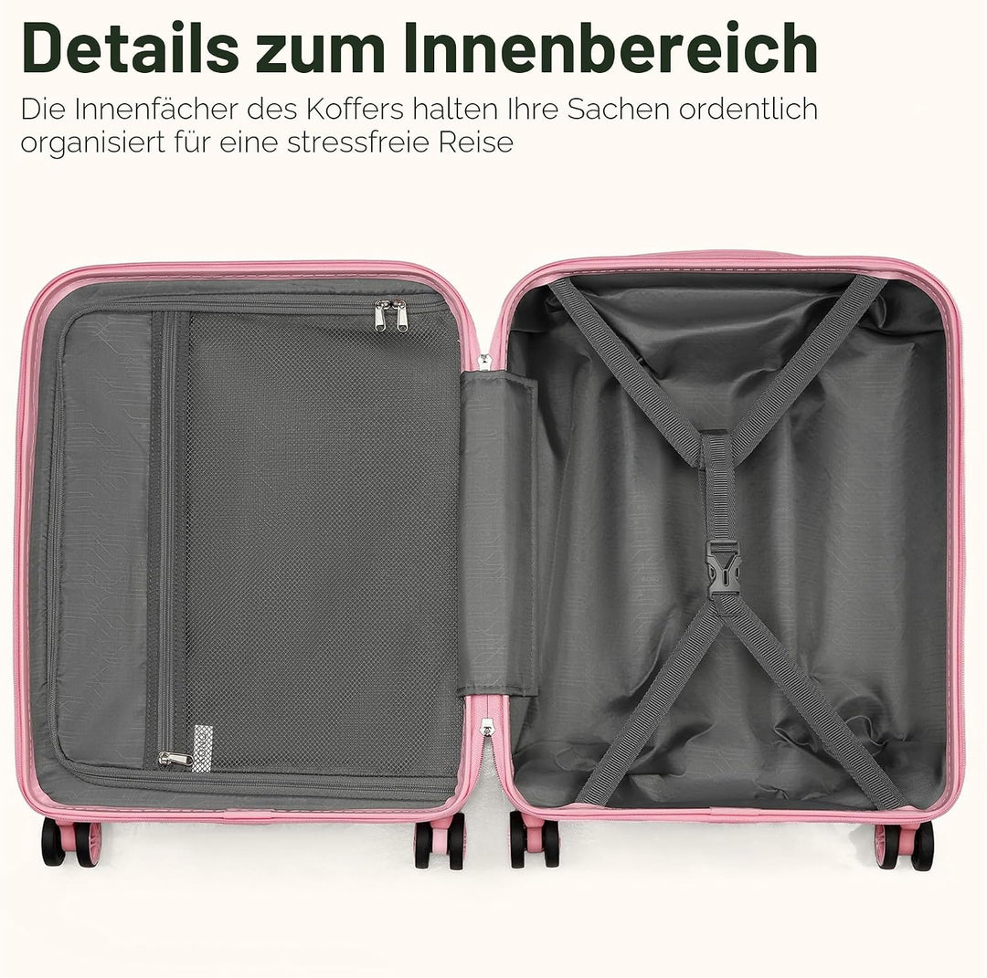 KONO Koffer Trolley Handgepäck Koffer Reisekoffer von ABS+PC Hartschalenkoffer mit 4 Rollen TSA Schl