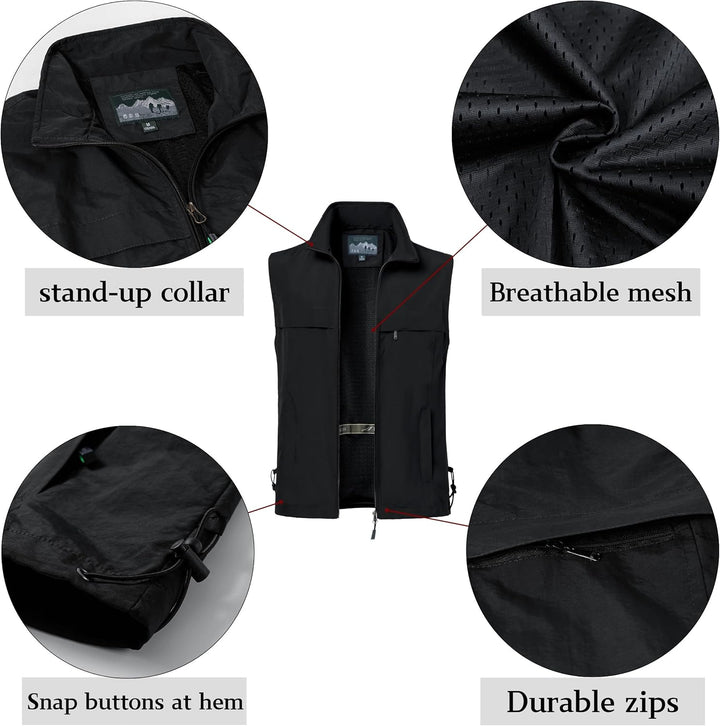 MeiLayM Herren Outdoor Angelweste Multi Pocket Weste Sommer Schnell Trocknende Weste Sport Reissvers