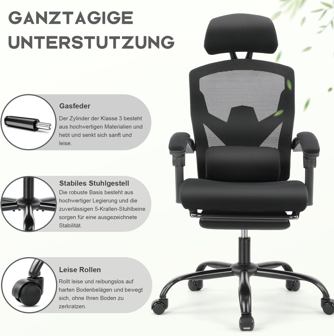 DUMOS Bürostuhl Ergonomisch - Ein Schreibtischstuhl mit Komfortarmlehnen, Ausgestattet mit Einer Beq