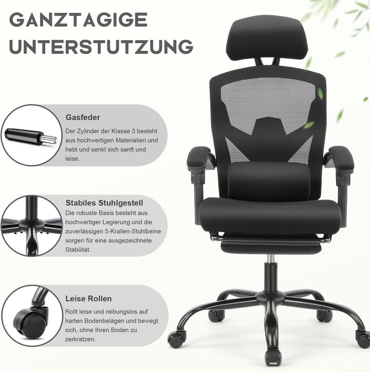 DUMOS Bürostuhl Ergonomisch - Ein Schreibtischstuhl mit Komfortarmlehnen, Ausgestattet mit Einer Beq