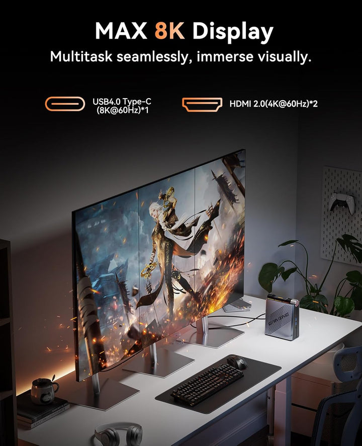 Mini PC Gaming AMD Ryzen 7 8845HS(8C/16T,4nm,bis zu 5,1 GHz), 32GB DDR5 5600MHz, 1TB NVME PCIe4.0 SS