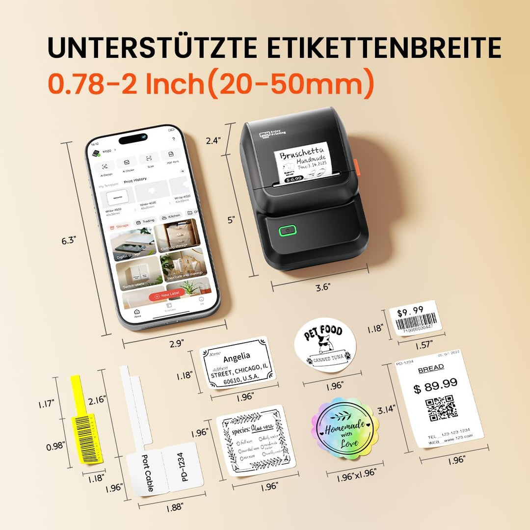 Memoking Etikettendrucker Selbstklebend, Beschriftungsgerät Bluetooth Label Printer Aufkleber drucke