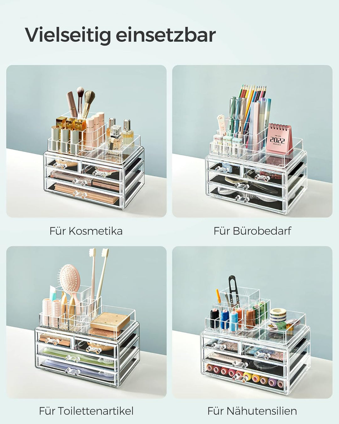 SONGMICS Make-up Organizer, Kosmetik-Organizer mit 4 Schubladen und 11 Fächern in unterschiedlichen