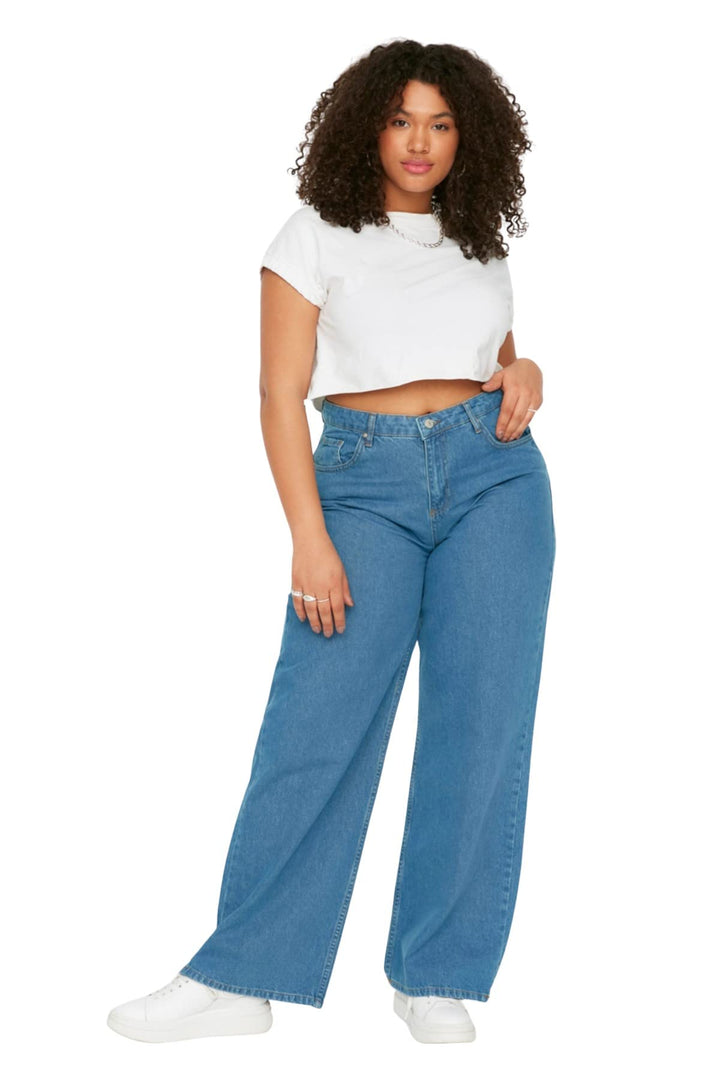 TRENDYOL Damen High Waist Plus Size Jeans 42 Hellblau, 42 Hellblau