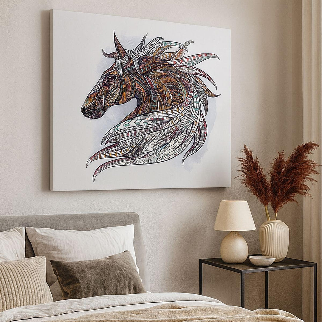 Bilder auf Leinwand 100x70cm Leinwandbild Pferd Eleganz Grafik Kopf Gross Wanddeko Bild Schlafzimmer