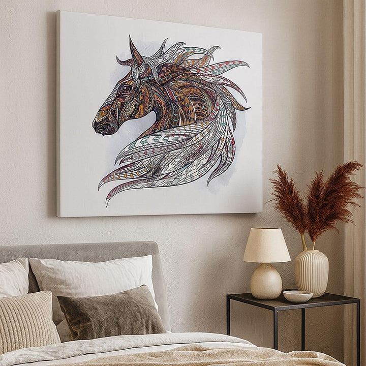 Bilder auf Leinwand 100x70cm Leinwandbild Pferd Eleganz Grafik Kopf Gross Wanddeko Bild Schlafzimmer