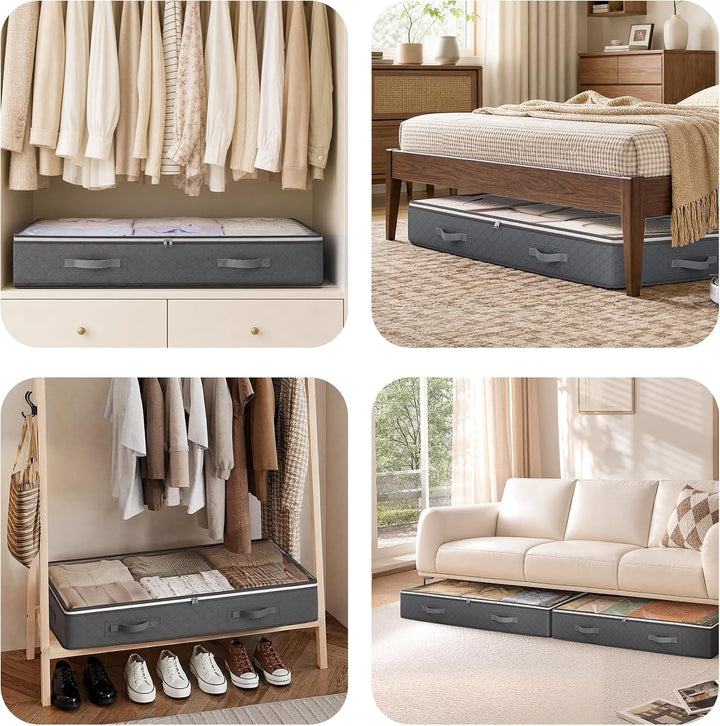 Budding Joy 6 Stück 90L Unterbettkommode, Aufbewahrungsbox mit Deckel Faltbare Unterbett Aufbewahrun