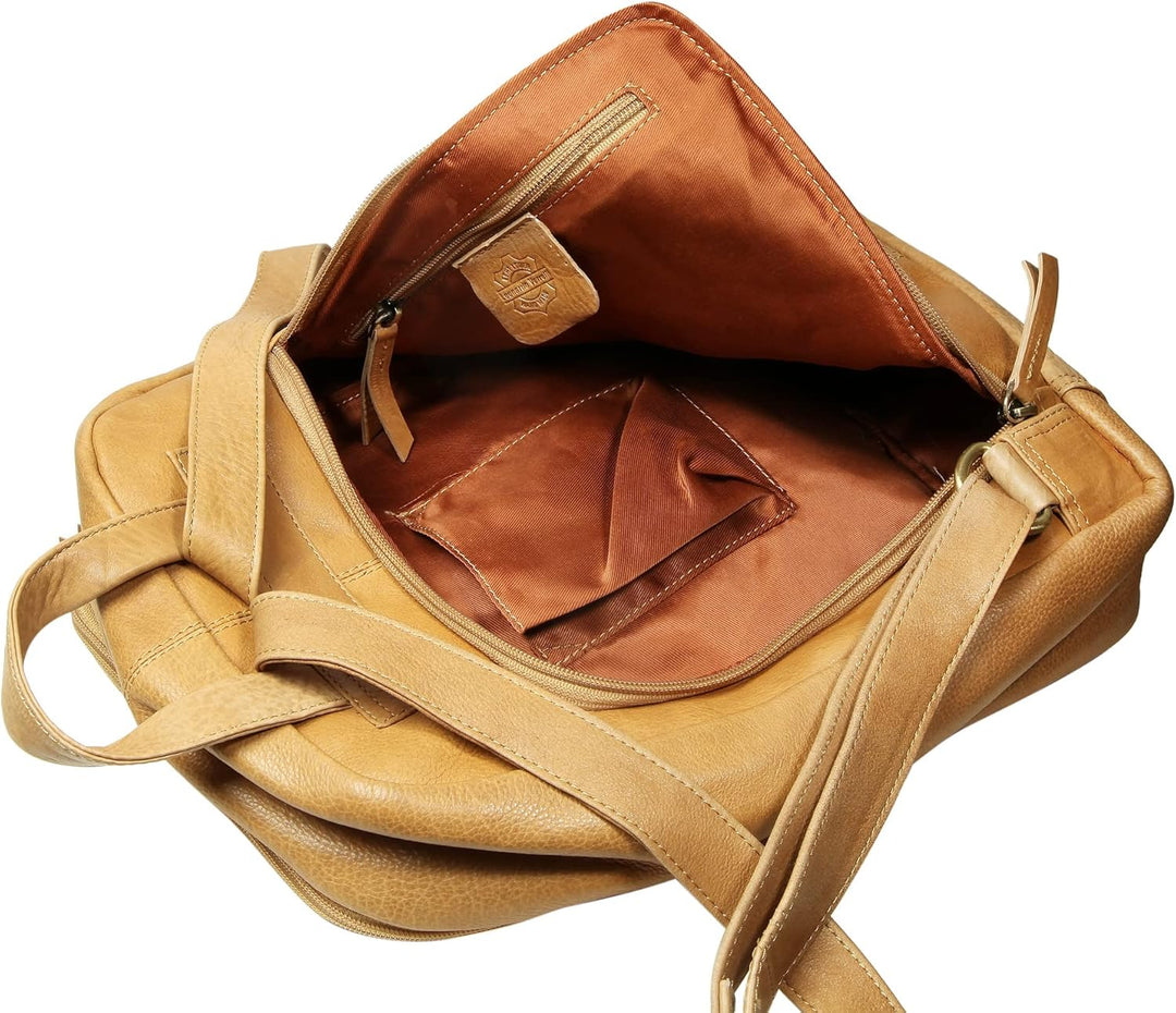 LEONARDO VERRELLI Damen-Rucksack Handtasche bis 16 Zoll Leder 30x27,5x9,6cm 3900057 Hellbraun, Hellb