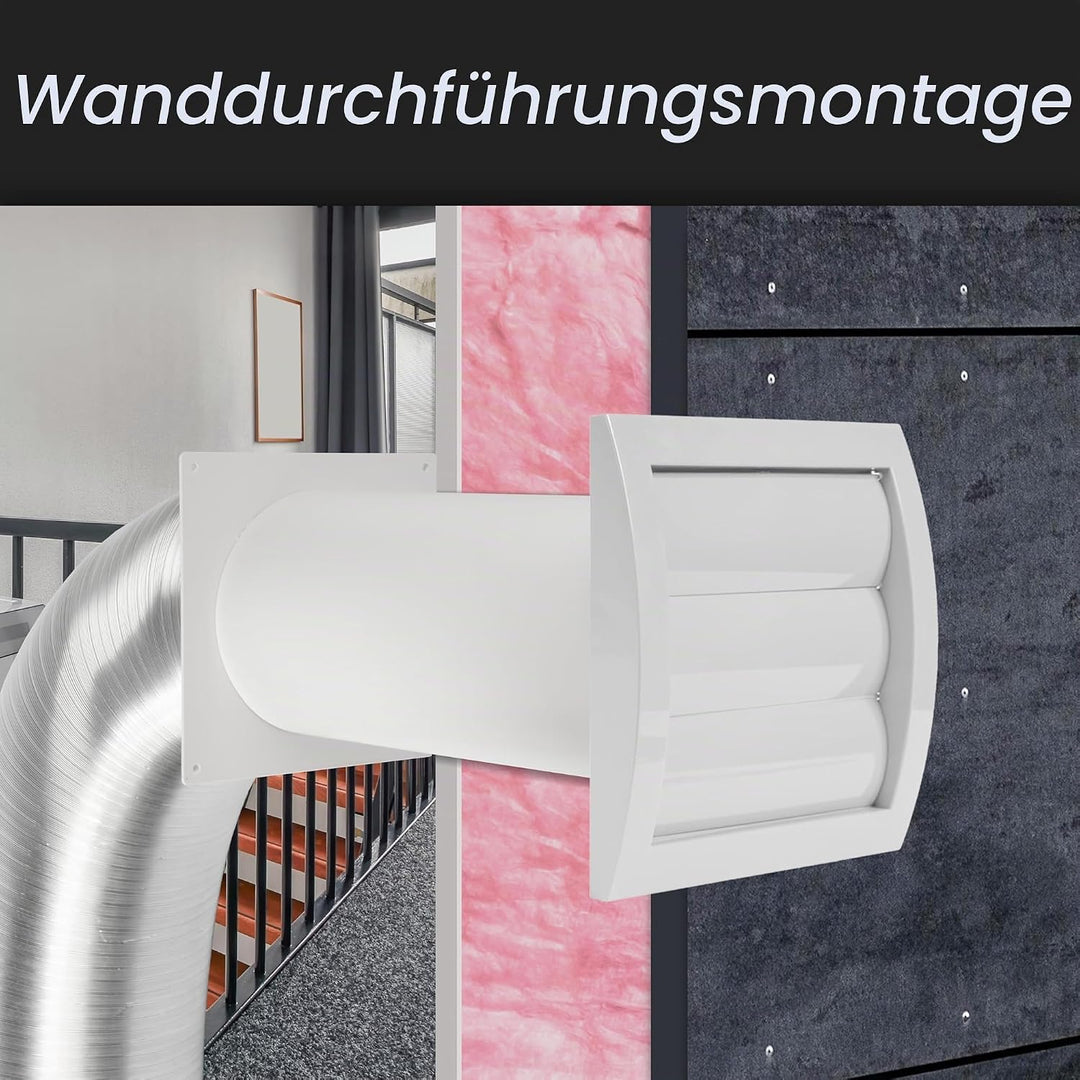 100 mm durchgängiges Belüftungsset – verstellbar – Lüfterhaube mit Rohr und Kanalverbinder – Kunstst