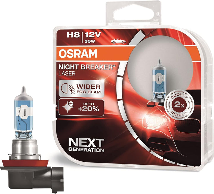 OSRAM NIGHT BREAKER LASER H8, +150% mehr Helligkeit, Halogen-Scheinwerferlampe, 64212NL-HCB, 12V PKW
