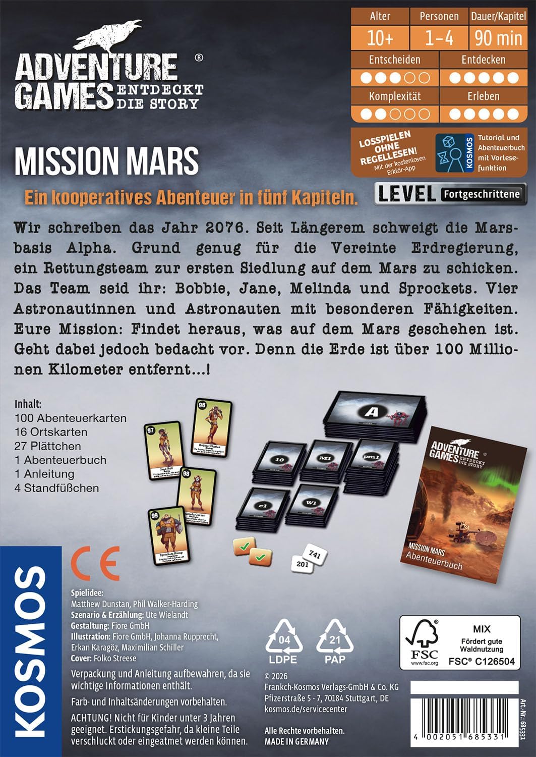 Kosmos 685331 Adventure Games - Mission Mars, Entdecke die Geschichte, kooperatives Brettspiel, für