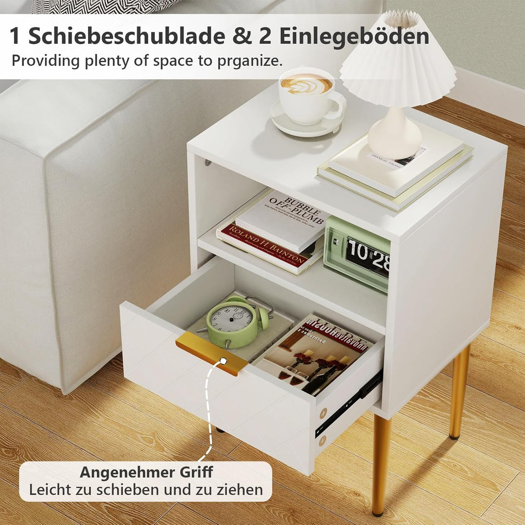 Lvhecforhm Nachttisch Weiss, Nachtschrank mit 1 Schubladen, Nachttische mit 1 Offenen Ablagen, Moder