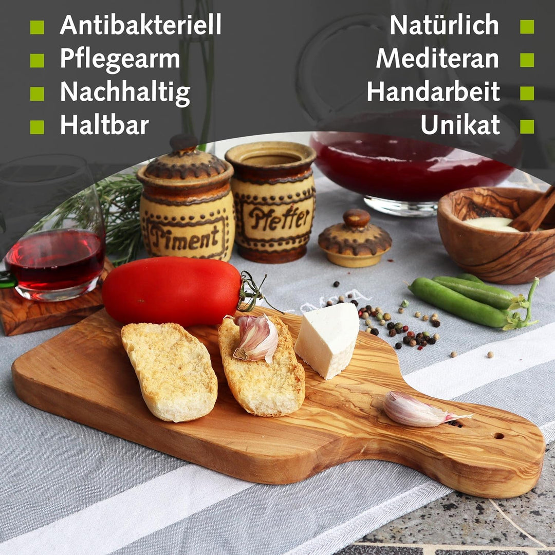 NATUREHOME Olivenholz Schneidebrett antibakteriell Vesperbrett Holz Brett Griffbrett 30x14x1,3 cm S,