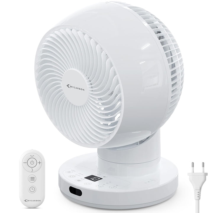 MYCARBON Ventilator leise DC Motor 30°/60°/90° Oszillation 10 Stufe 12h Timmer Turbo Modus Tischvent
