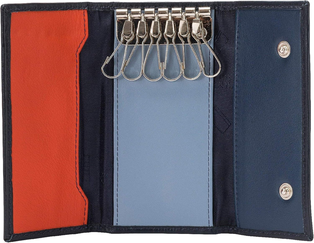 DUDU Klassische mehrfarbige Schlüsselmappe in Leder mit 6 Haken Navy, Navy