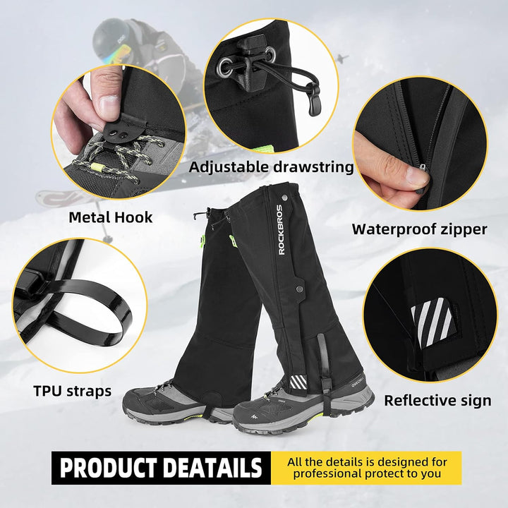 ROCKBROS Gamaschen Wasserdicht Warm Regengamaschen Schnee Gaiters zum Outdoor Wandern, Schneewandern