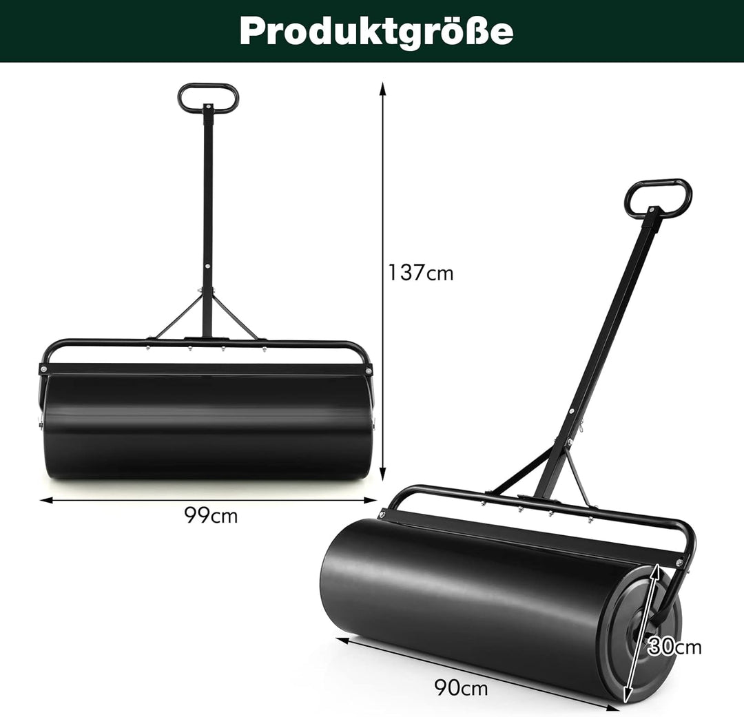 COSTWAY Rasenwalze befüllbar Wasser oder Sand, 63 L, Ø 30 cm x 99 cm, Bodenwalze mit Griff, Gartenwa