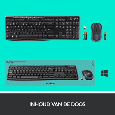 Logitech MK270 Kabelloses Set mit Tastatur und Maus für Windows, Belgisches AZERTY-Layout - Schwarz