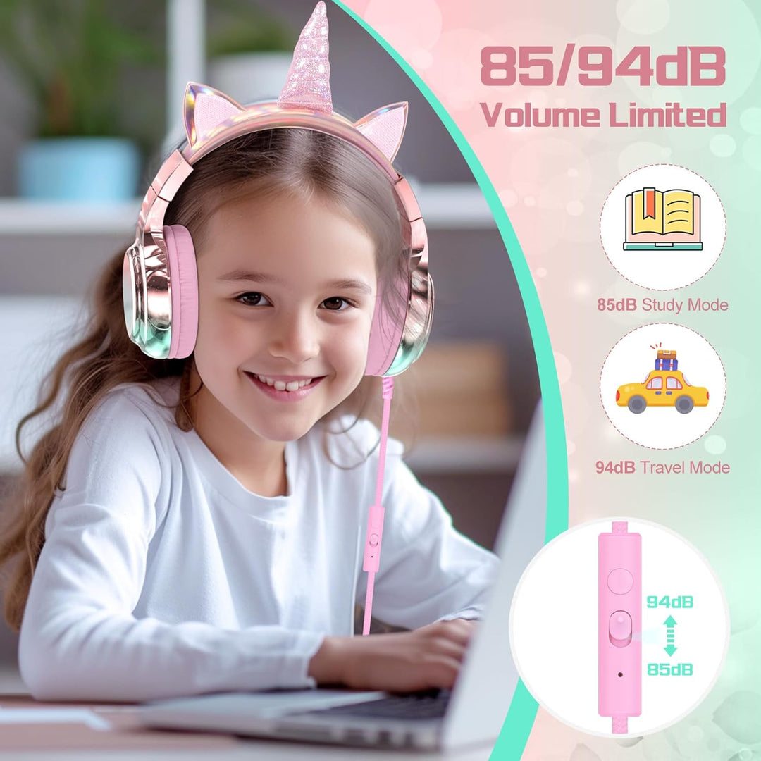 JYPS Kinder Kopfhörer, Kopfhörer Kinder mit Kabel, 85/94dB Lautstärkenbegrenzer, Audio-Sharing, Falt