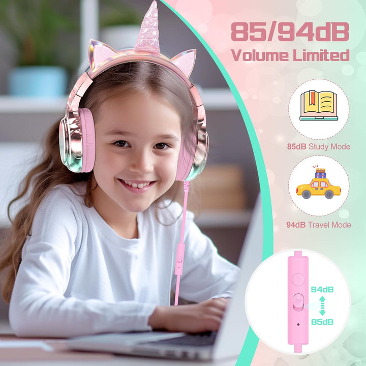 JYPS Kinder Kopfhörer, Kopfhörer Kinder mit Kabel, 85/94dB Lautstärkenbegrenzer, Audio-Sharing, Falt