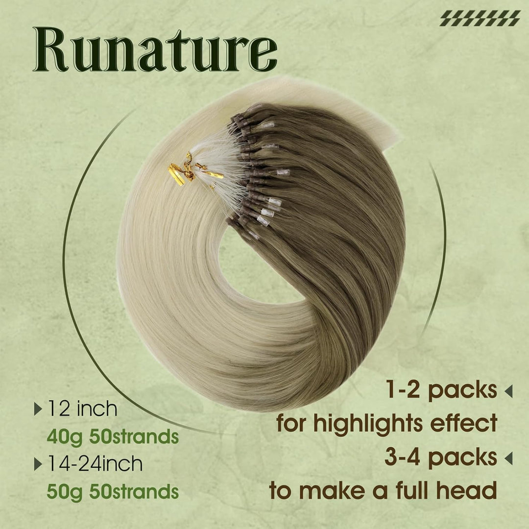 RUNATURE Braun Micro Extensions Echthaar Blond Balayage Ombre 45cm Glatt Micro Loop Echthaar Extensi