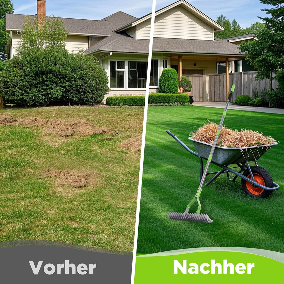 WORKPRO Laubrechen mit Stiel, 38cm Arbeitsbreite Rechen für Garten, Verstellbarer Griff 102–178 cm,