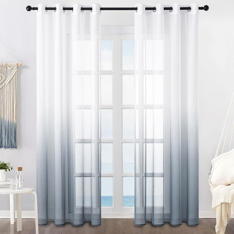 MRTREES Voile Gardinen Farbverlauf Leinenoptik Transparent Vorhang Kurz Tüllvorhang mit Ösen in Grau
