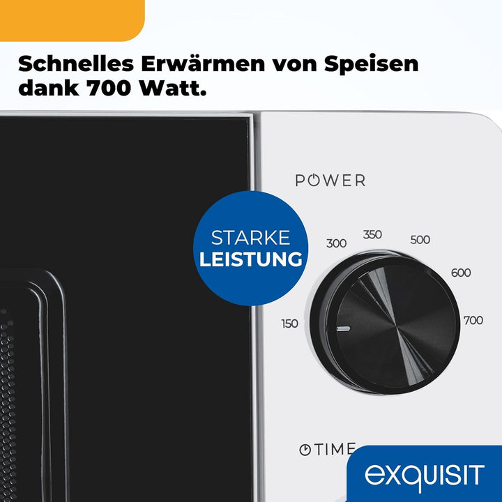 Exquisit Mikrowelle, 24,5 cm Drehteller, 20 Liter, 700 Watt, 5 Leistungsstufen, Timer, Auftaufunktio