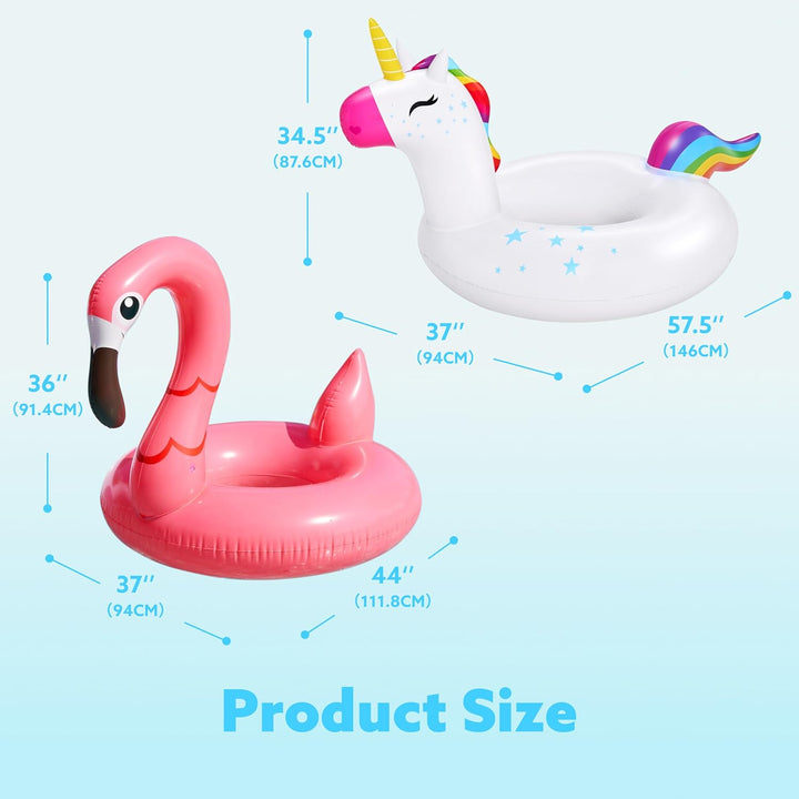 SLOOSH Einhorn-Flamingo-Schwimmring für den Pool – 2Pack aufblasbare Schwimmreifen mit Kopfstütze, S