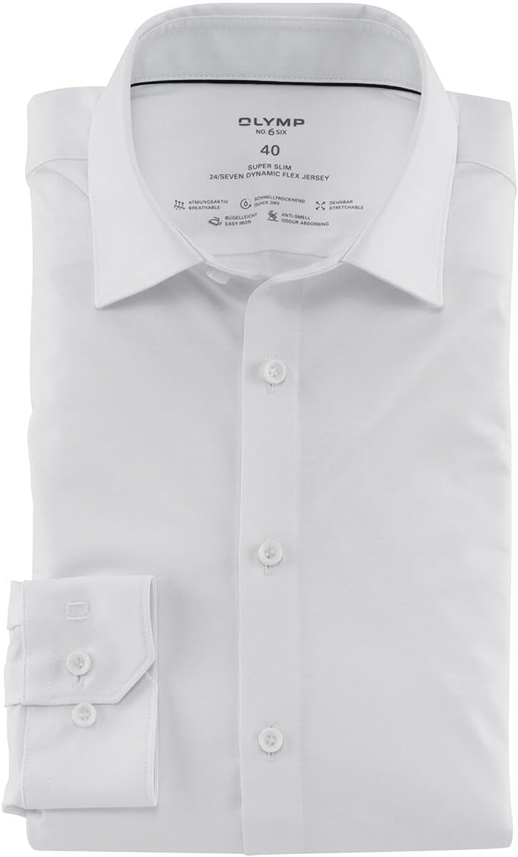 OLYMP No. Six 24/Seven super Slim Hemd Langarm Haifischkragen Muster blau 38 Weiss, 38 Weiss