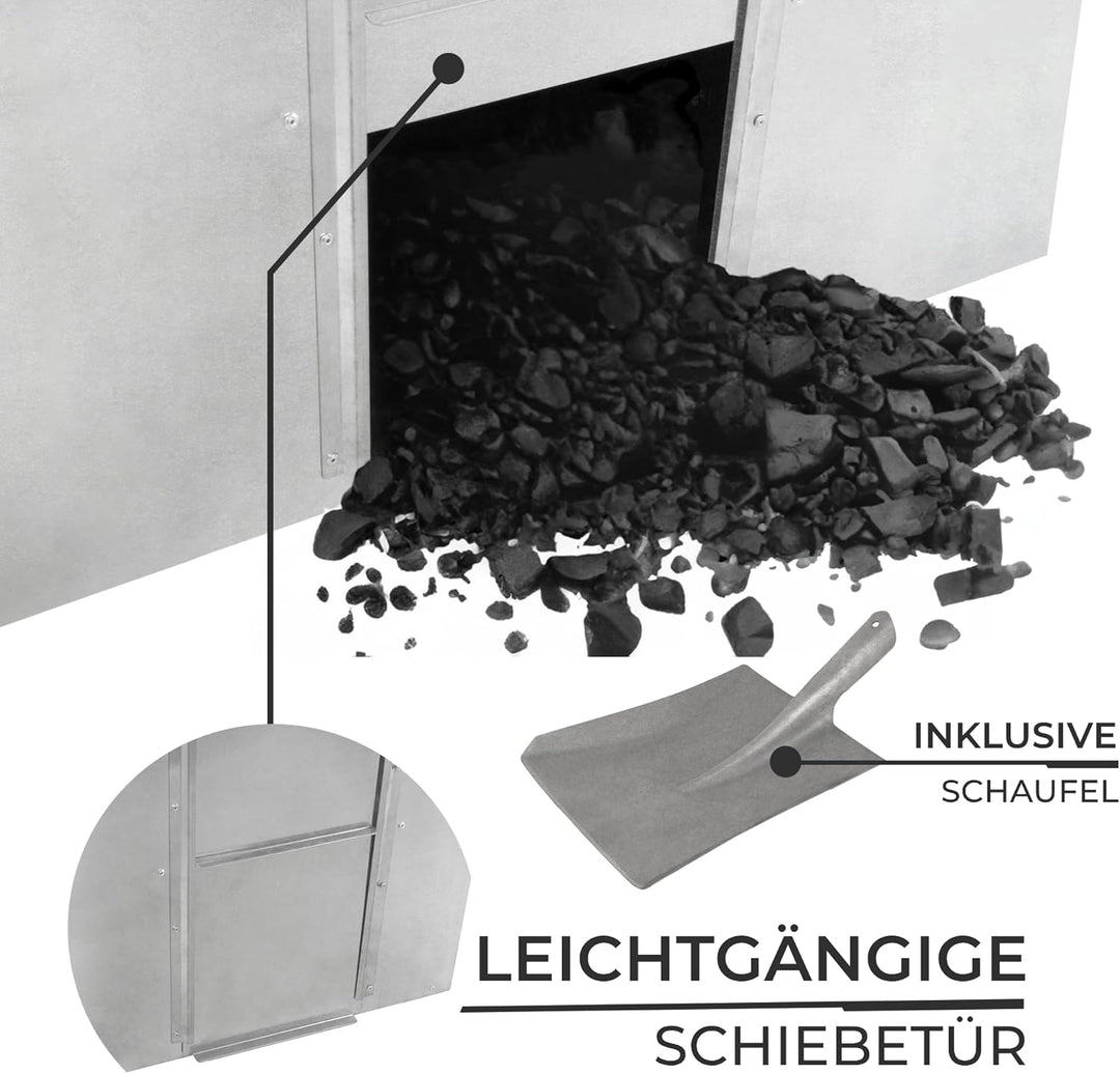 Kohleeimer Kohlebunker Kohlebehälter 350kg 520L Verzinkter Stahl Erhöhter Sockel Verstärkungsstange