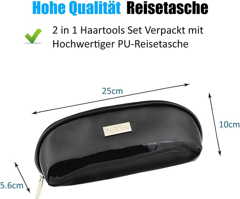 FARI Reise Lockenstab und Mini-Glätteisen 2 in 1 Kit, Keramik Turmalin Lockenstäbe und Haarglätter S