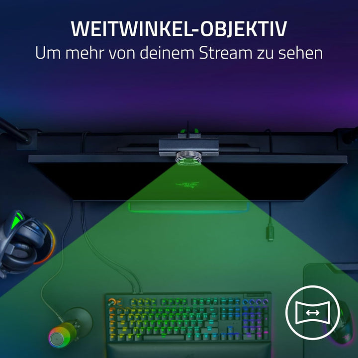 Razer Kiyo V2 X - Full-HD-Webcam 1080p, 60 FPS für Creators - Autofokus - Weitwinkel-Objektiv - Inte