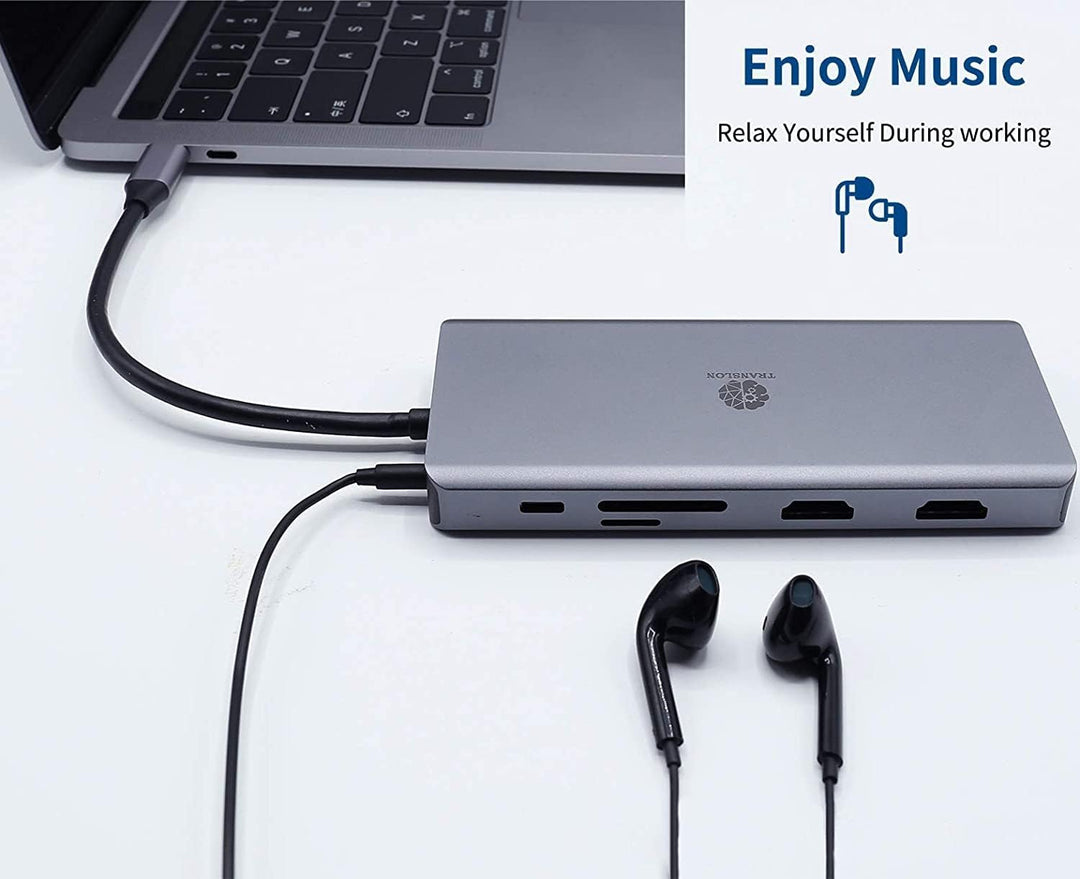 TRANSLON USB C Hub, Kompakte Dockingstation, 13 in 1, Triple Display, PD 100W, 2X HDMI, 1x VGA, 4X U