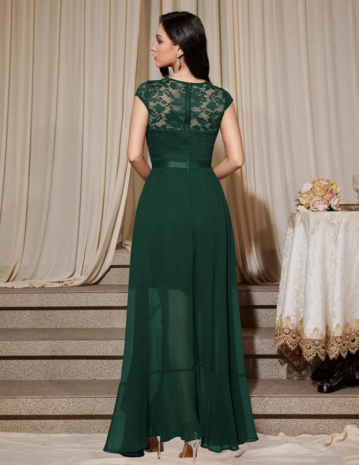 Bbonlinedress Abendkleider elegant für Hochzeit Spitzenkleid Chiffon Hi-Lo Kleid Brautjunferkleid Pa