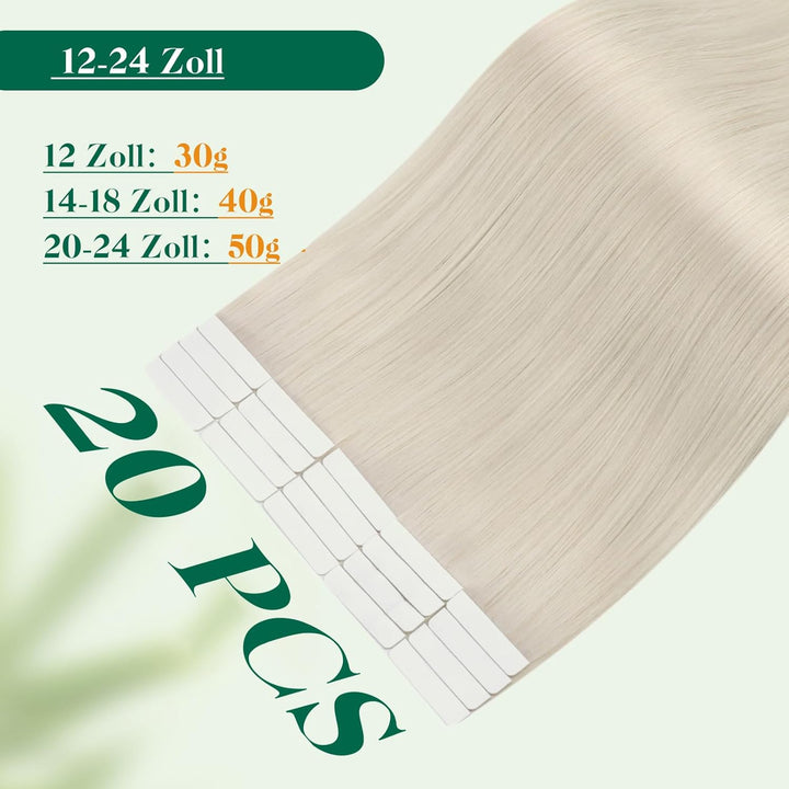 Easyouth Tape in Extension Echthaar Blond Haarverlangerung Tape in Echthaar Farbe Eisblond 14 Zoll 4