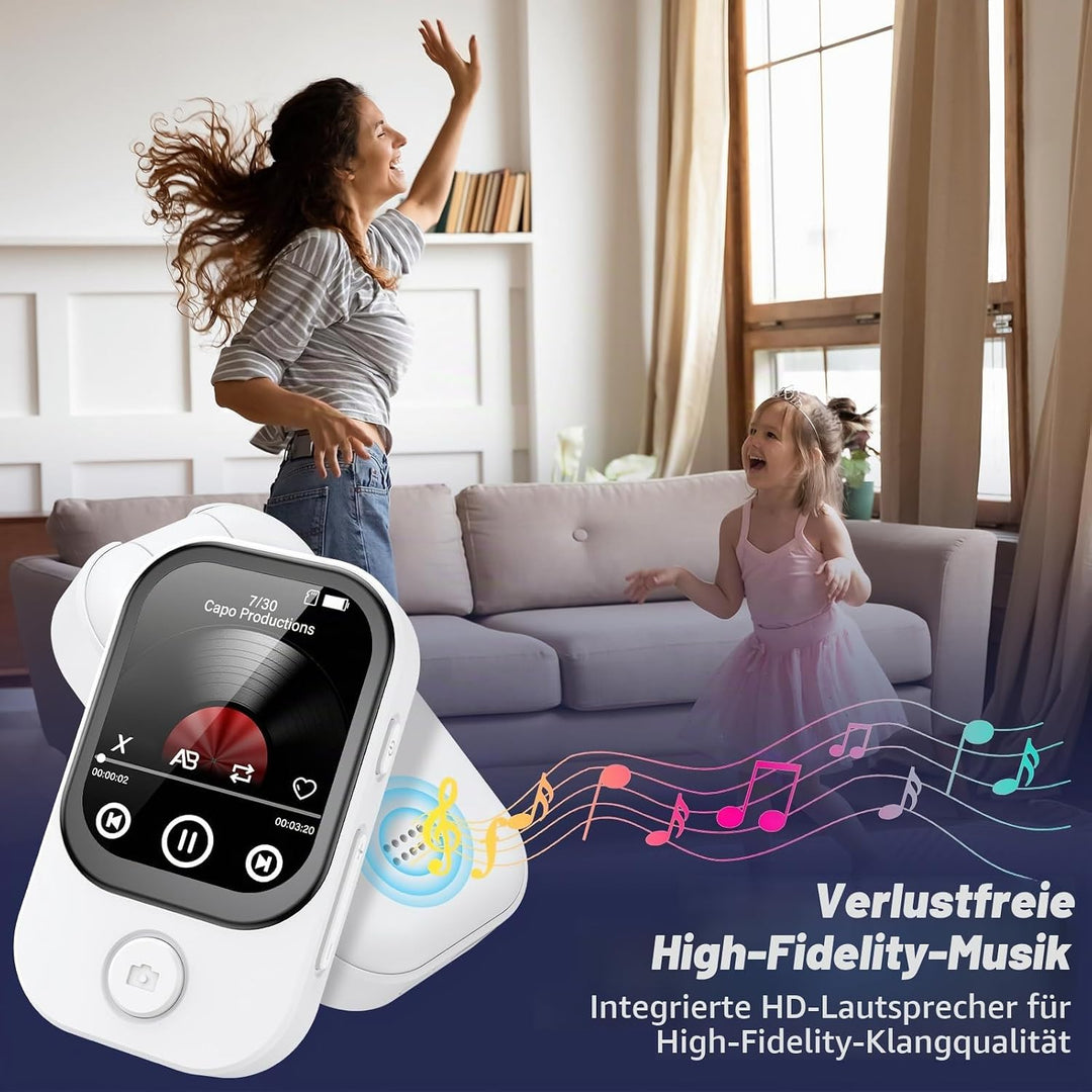 64GB MP3 Player Bluetooth 5.4 mit 180° Aufklappbar Kamera, RWSRW Mini Musik Player HD Lautsprecher F