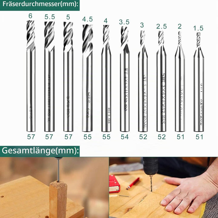 Linkstyle 10 Stück HSS Schaftfräser, 4 Flöte Hartmetall CNC Nutenfräser Metall Fräser Bohrer Set, 1.