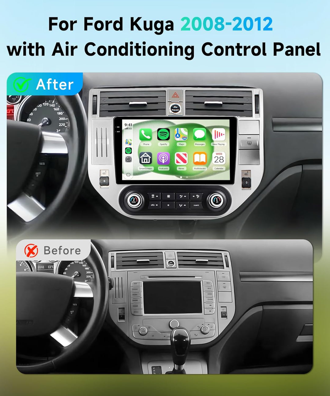 Rimoody 4G+128G Android Autoradio für Ford Kuga 2008-2012 mit Klimaanlage-Bedienpanel Wireless Carpl