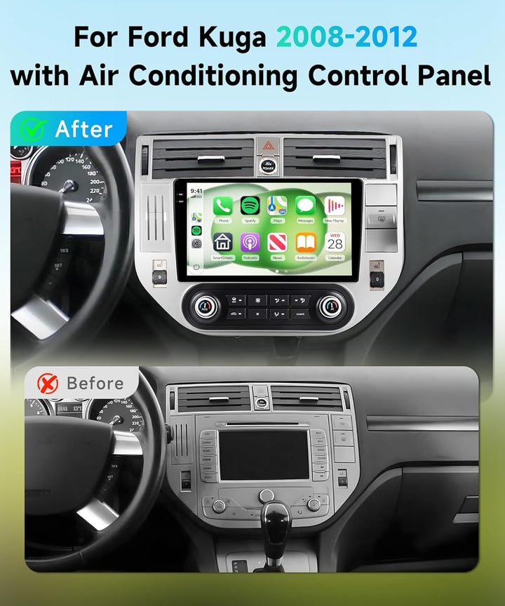 Rimoody 4G+128G Android Autoradio für Ford Kuga 2008-2012 mit Klimaanlage-Bedienpanel Wireless Carpl