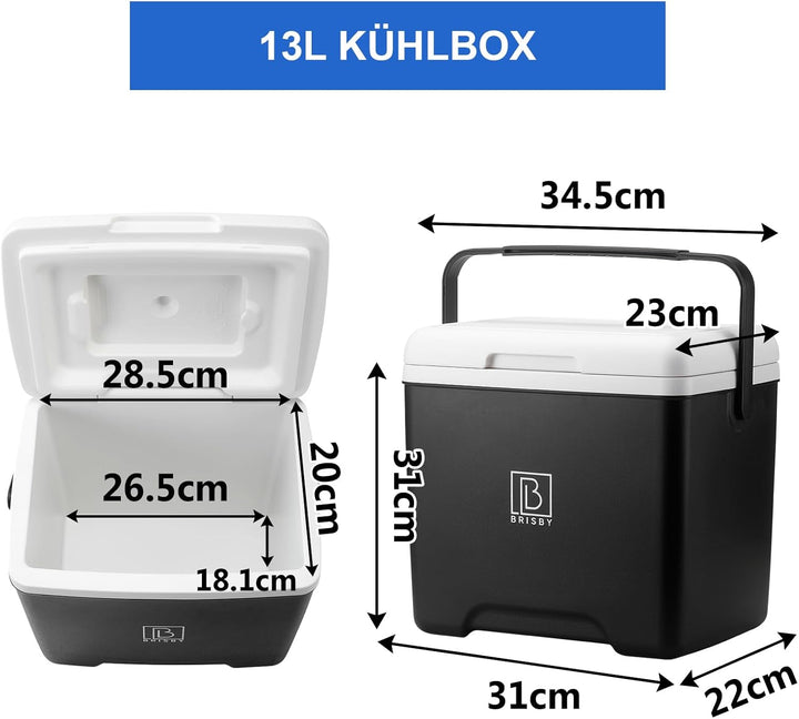 Brisby Kühlbox - 13 und 22 Liter, 18 Stunden warm - 40 Stunden kühl - Inklusive Kühlelemente 450 ML
