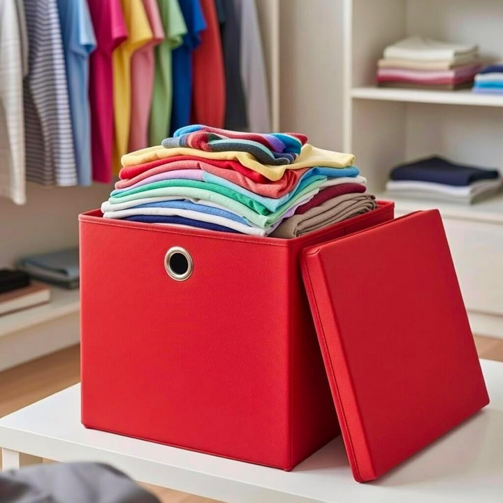4er Set Rot Faltbox 32 x 32 x 32 cm Aufbewahrungsbox faltbar mit Deckel, Rot