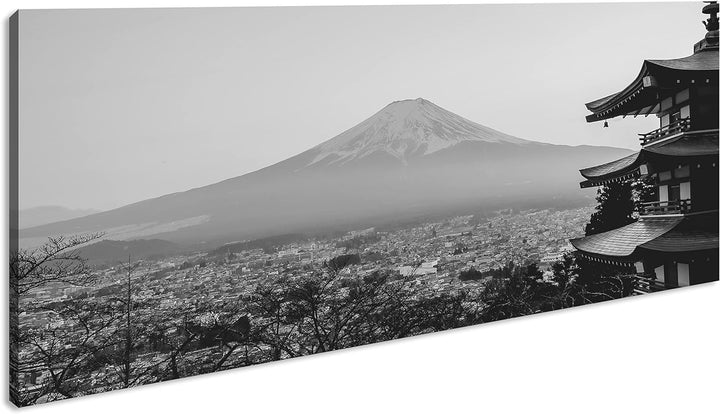 der mit Schnee bedeckte Fuji Berg aus Japan Panorama 80x40 cm Effekt: Schwarz/Weiss als Leinwandbild