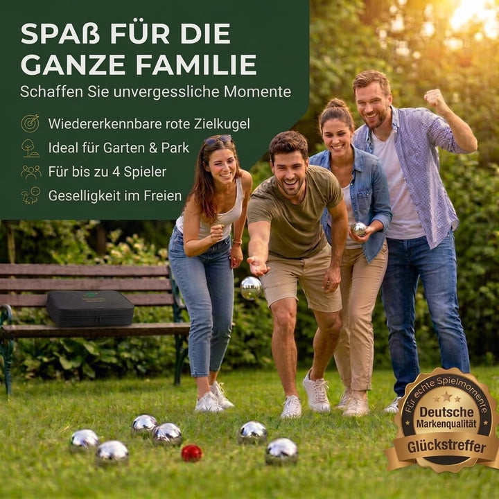 Glückstreffer Boule Set - 8 Boccia Kugeln mit Premium Boule Zubehör - Petanque Spiel für Garten, Str