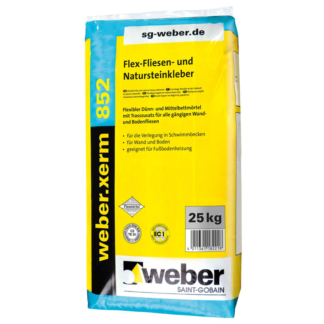Xerm 852 Flex-Fliesenkleber 25kg Grau mit Trass, sehr gute Standfestigkeit, geeignet für Wand und Bo
